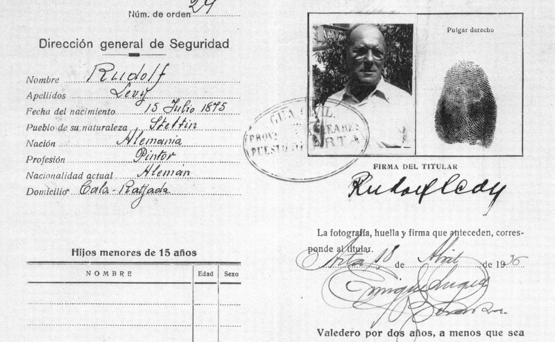 Die mallorquinische Aufenthaltsgenehmigung des Malers Rudolf Levy (1875–1944, nach Auschwitz depotiert) – Bild: Bargheer-Museum Die mallorquinische Aufenthaltsgenehmigung des Malers Rudolf Levy (1875–1944, nach Auschwitz depotiert) – Bild: Bargheer-Museum