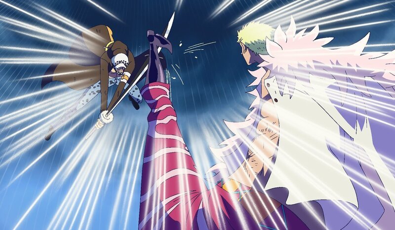 Trafalgar D. Law (l.); De Flamingo (r.) – Bild: Eiichiro Oda/​Shueisha, Toei Animation