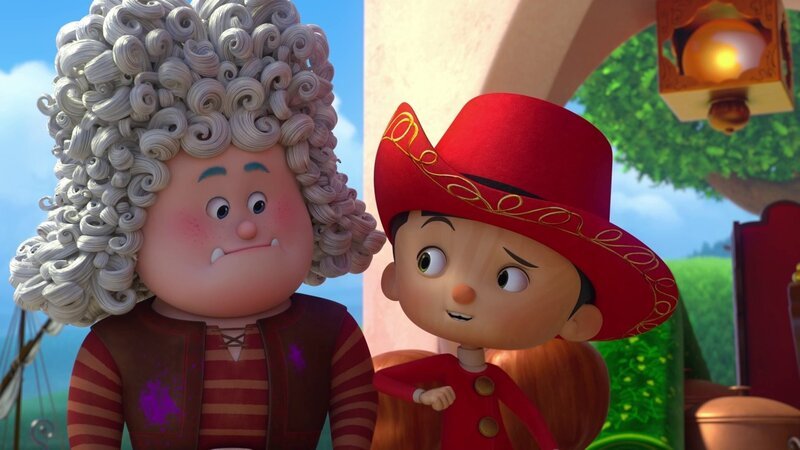 Pinocchio (re.) und Luzio (li.) schmuggeln sich verkleidet als Adlige ins Schloss. – Bild: Method Animation – Palomar – ZDF – ZDF Entrep