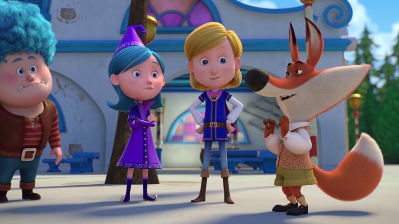 Volpek (re.) wettet mit Prinz (2.v.re.) und Betulla (2.v.li), dass Pinocchio und Luzio (li.) Angst vor der Eule haben. – Bild: Method Animation – Palomar – ZDF