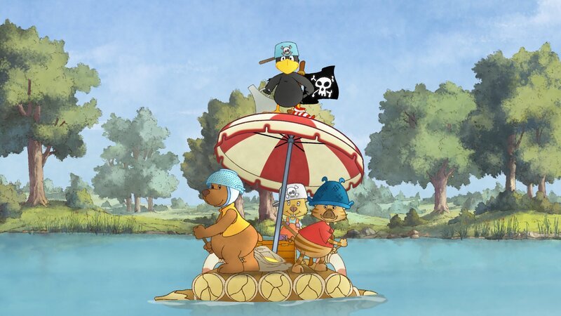 Der kleine Rabe Socke erlaubt sich einen Scherz mit seinen Freunden. Heimlich stibitzt er ihre Spielsachen und bringt sie an einen geheimen Ort. Danach zeichnet Socke eine Schatzkarte, um den Platz, an dem sie sich befinden, wiederfinden zu können. – Bild: SWR/​NDR/​Akkord Film