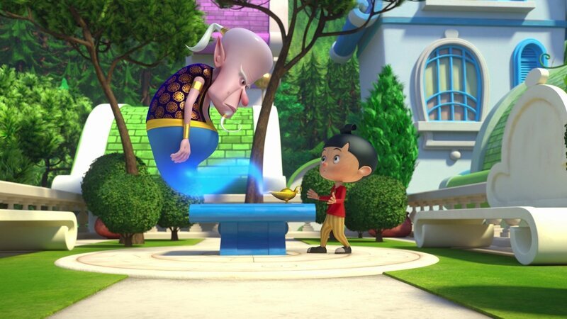 Pinocchio (re.) hat den Geist der Wunderlampe (li.) geweckt. – Bild: Method Animation – Palomar – ZDF – ZDF Entre /​ Method Animation – Palo