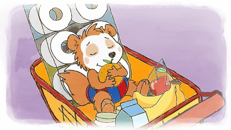 Bobo macht ein Nickerchen im Einkaufswagen. – Bild: JEP ANIMATION/​WDR
