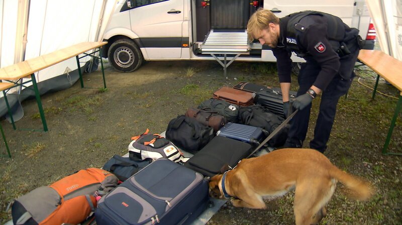 Drogenspürhund kontrolliert Koffer. – Bild: NDR/​novofilm, honorarfrei – Verwendung gemäß der AGB im engen inhaltlichen, redaktionellen Zusammenhang mit genannter NDR-Sendung bei Nennung „Bild: NDR/​novofilm“ (S2). NDR Presse und Information/​Fotoredaktion, Tel: 040/​4156⁠–⁠2306 oder -2305, pressefoto@