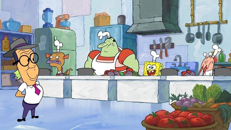 Restaurant manager (l.), SpongeBob (2.v.r.) – Bild: The Movie Database