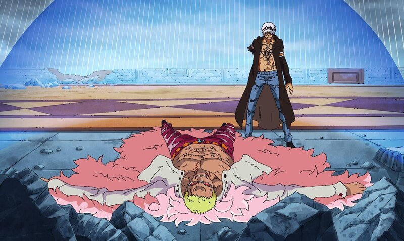 De Flamingo (l.); Trafalgar D. Law (r.) – Bild: Eiichiro Oda/​Shueisha, Toei Animation