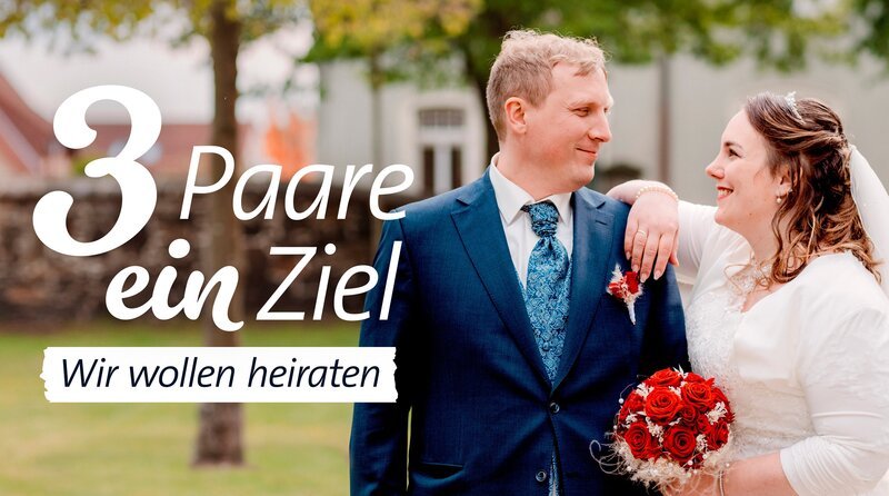 Key Visual zu „3 Paare, ein Ziel – Wir wollen heiraten“ der Staffel 2. Im Bild: Morin (rechts) und Roman. – Bild: BR/​Julia Knoblauch/​Montage: BR
