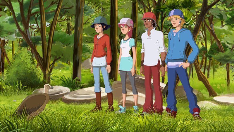 (v.l.) Lena, Anna, Angelo und Nico finden einen verwundeten Geier. – Bild: hr/​Télé Images