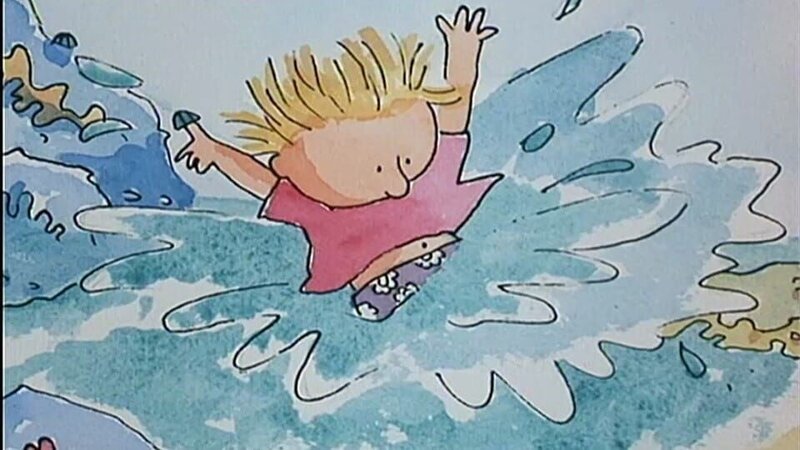 In einer Bildergeschichte findet Sally am Strand eine Napfschnecke. – Bild: WDR/​Die Sendung mit dem Elefanten