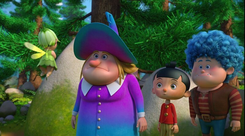 Die Hexe (3.v.re.) hat sich aus Versehen in eine gute Fee verwandelt und sucht Hilfe bei Fee Farfalla (li.). Pinocchio (2.v.re.) und Luzio (re.) haben ihr den Schlamassel eingebrockt. – Bild: ZDF/​2021 Method Animation/​Palomar/​ZDF Enterprises All rights reserved