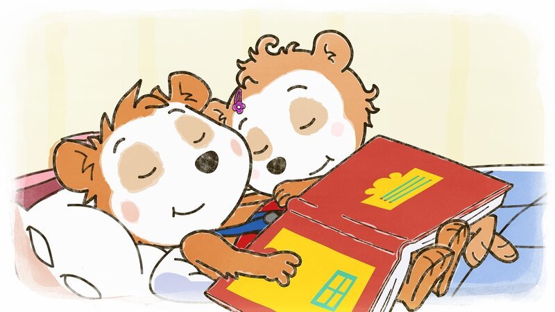 Nach dem Spielen schlafen Bobo und seine Cousine Nora erschöpft ein. – Bild: JEP ANIMATION/​WDR