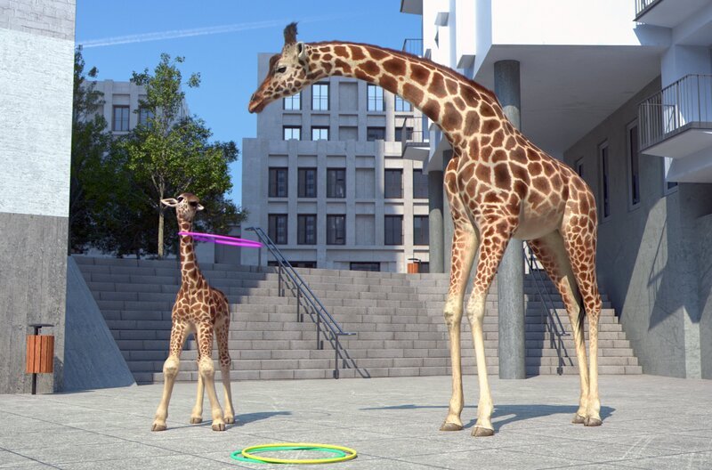 Eine Giraffenmama bringt ihrem Giraffenbaby beeindruckende Tricks bei! – Bild: Cube Creative Productions