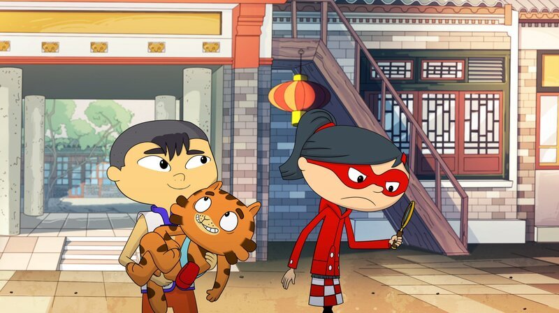Mirette und ihr Team sind auf der Spur des geheimnisvollen Drachen. – Bild: WDR/​Cyber Group Studios/​KD Productions Toons&Games – Televisió De Catalunya
