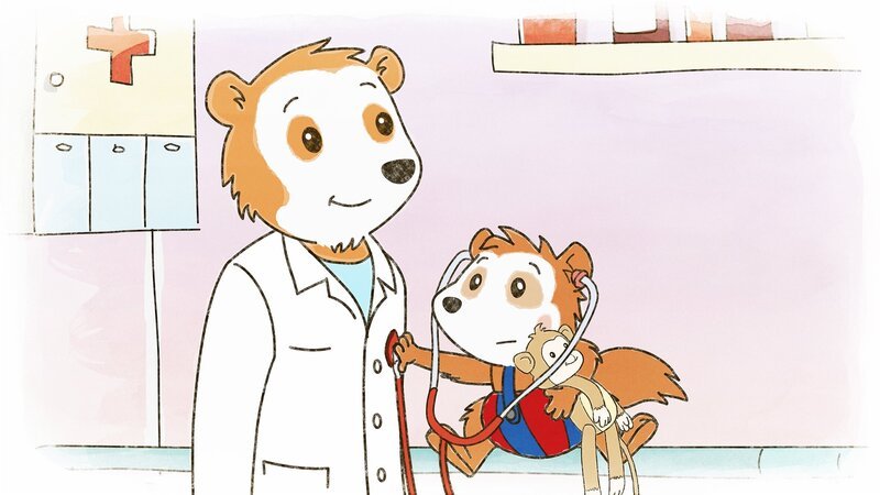 Mit dem Stethoskop darf Bobo den Herzschlag vom Doktor abhören. – Bild: JEP ANIMATION/​WDR