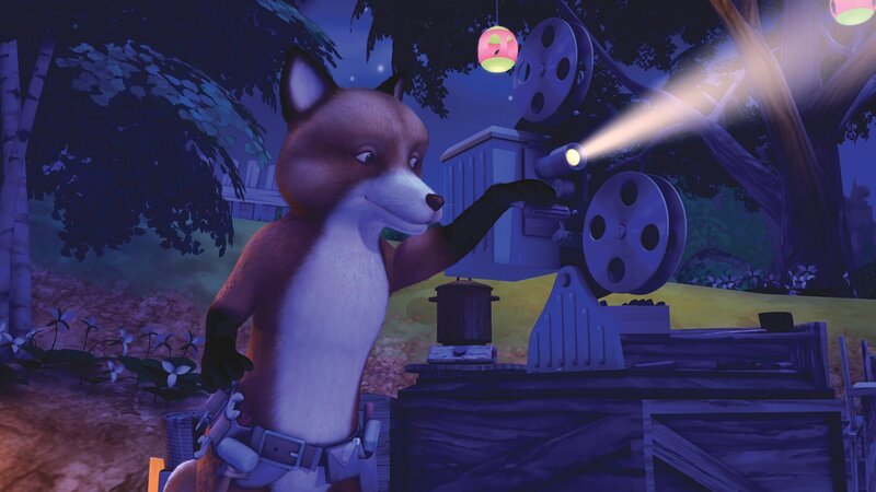 Herr Fuchs veranstaltet einen Gruselfilm-Abend für große Kinder. – Bild: KiKA/​Nelvana Limited/​Infinite Frameworks Pte Ltd.