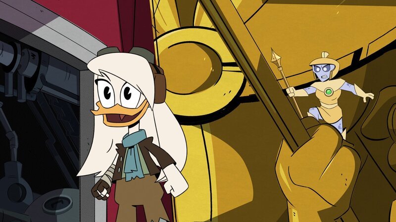 DUCKTALES – „The Golden Spear!“ – As Della rebuilds her ship, Penumbra becomes convinced Della’s planning an attack. Meanwhile, Donald’s nap keeps getting interrupted by adventure. DELLA, LT. PENUMBRA – Bild: Disney+