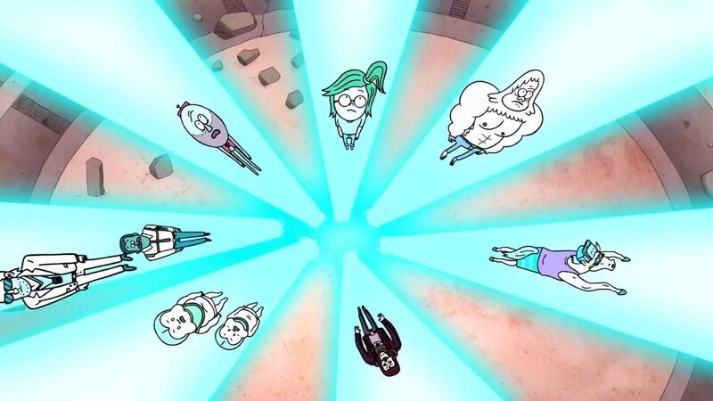 Oben, v.li.: Benson, Eileen, Skips. – Bild: Cartoon Network