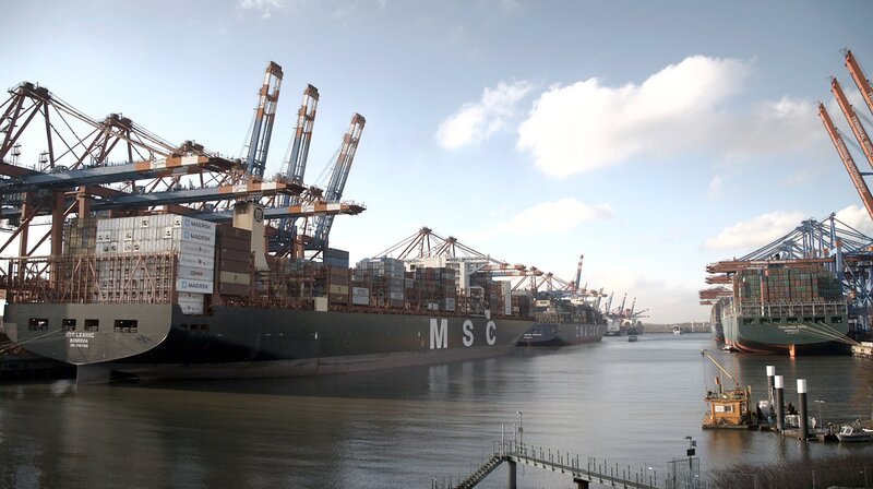 Auch die Containerriesen im Hafen werden kontrolliert. – Bild: NDR/​ADAMfilm