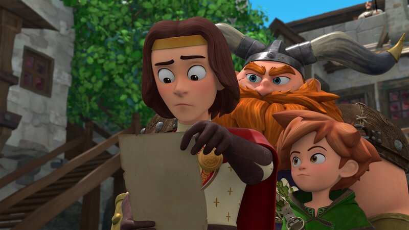 Entsetzt liest König Richard (li.) den Brief der Entführer. Es geht um Prinz John. – Bild: ZDF und Method Animation