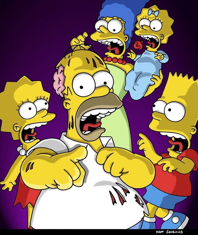 Abrakadabra! Wie jedes Jahr zu Halloween passieren merkwürdige Dinge in Springfield. Da kann es schon mal vorkommen, dass auf Homer (2.v.l.) ein Fluch lastet, der ihn zum Unglücksbringer für seine Lieben werden lässt. – Bild: ProSieben MAXX