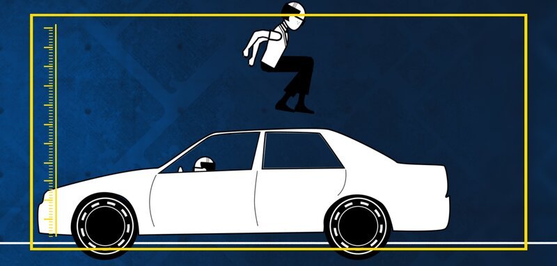 A science character jumps over a car converting his horizontal velocity to vertical velocity. – Bild: The National Geographic Channel