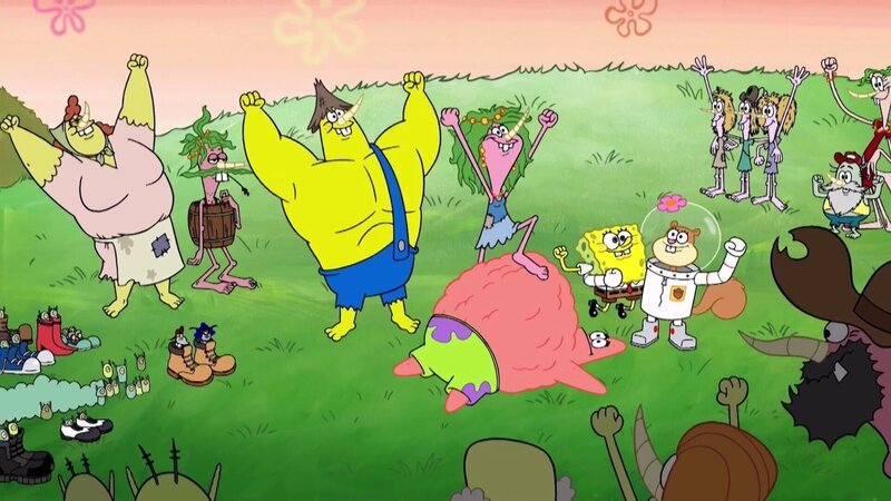 v.li.: Ma Narwhal, Pa Narwhal, Nobby, Narlene, Patrick, SpongeBob, Sandy – Bild: The Movie Database