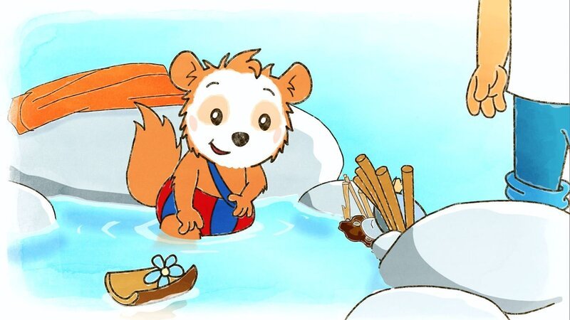 Bobo und Papa lassen im Bach Bötchen fahren. – Bild: WDR/​JEP ANIMATION