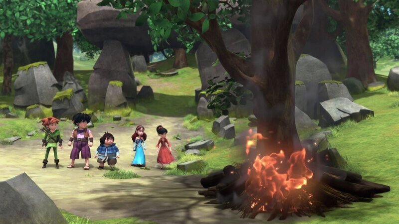 Im Wald von Sherwood wurde ein Feuer gelegt. Zu Glück sehen die Freunde es früh genug. – Bild: ZDF/​Method Animation/​DQ Entertainment