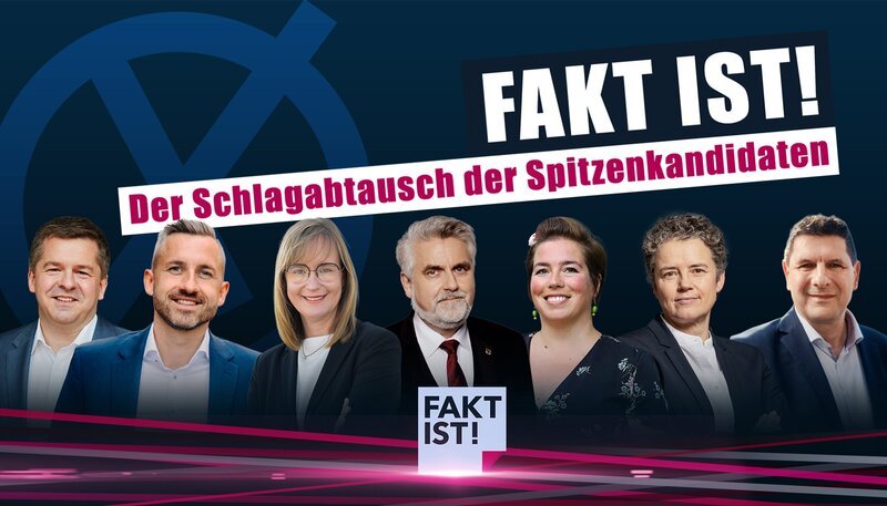 Zum Schlagabtausch vor der Landtagswahl treffen sich (v.l.): Sven Schulze (CDU), Ulrich Siegmund (AfD), Eva von Angern (Die Linke), Armin Willingmann (SPD), Susan Sziborra-Seidlitz (Bündnis 90/​Die Grünen), Lydia Hüskens (FDP) und Thomas Schulze (BSW). – Bild: MDR