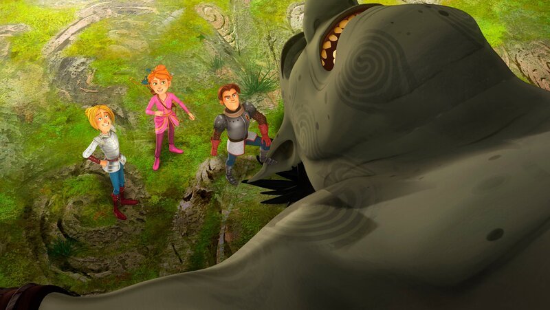 Tristan, Guinevere und Gawain haben den Riesen Morholt bezwungen. – Bild: SWR/​Blue Spirit Productions/​Télé