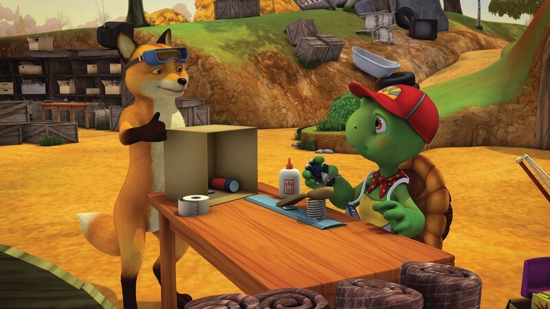 Franklin und Fuchs tüfteln an einer weiteren Erfindung. – Bild: KiKA/​Nelvana Limited/​Infinite Frameworks Pte Ltd.