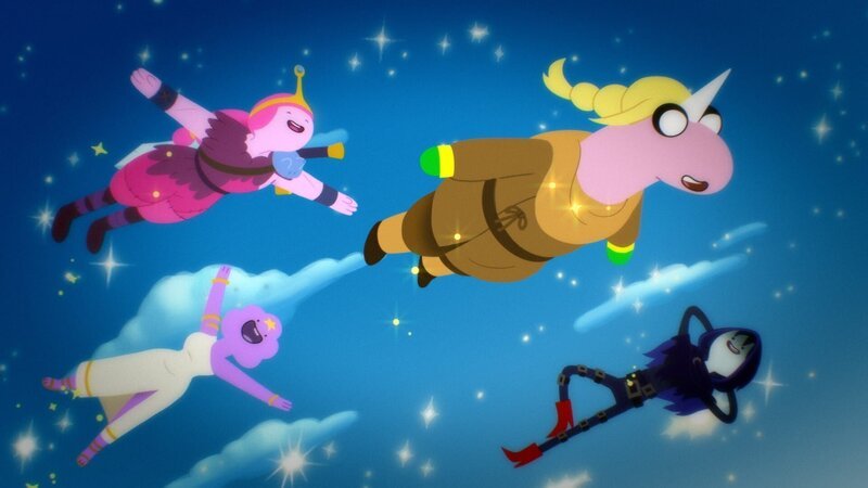 Oben, v.li.: Princess Bubblegum, Lady Rainicorn. Unten, v.li.: Lumpy Space Princess, Marceline. – Bild: Cartoon Network Studios