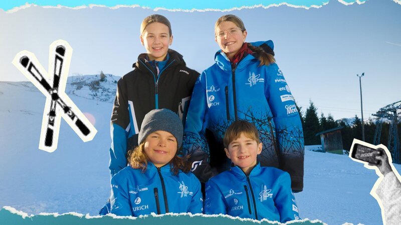 Maxi (10), Lisa (12), Ramon (9) und Stella (13) bereiten sich auf ein grosses Skirennen vor. – Bild: SRF