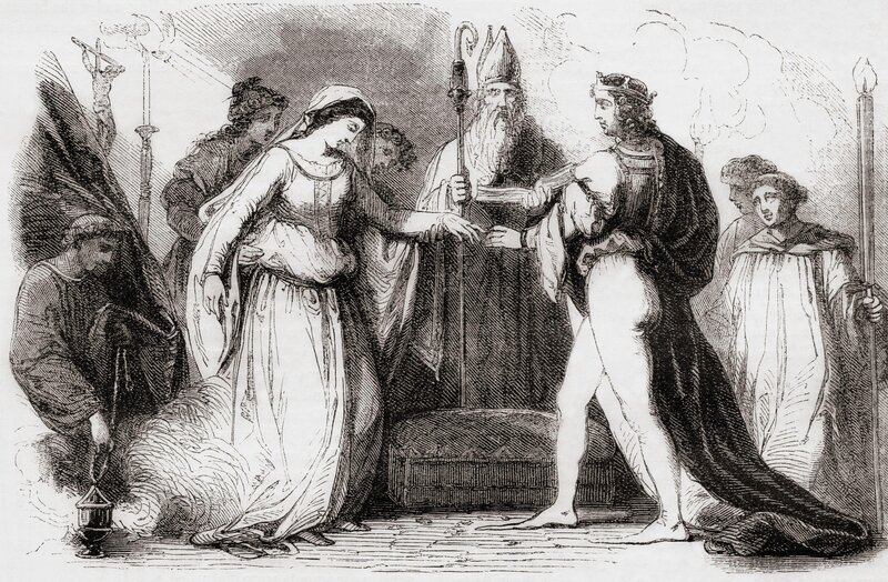 Die Hochzeit von Heinrich I. von England und Mathilde von Schottland. – Bild: History /​ Classic Image /​ Alamy Stock Photo