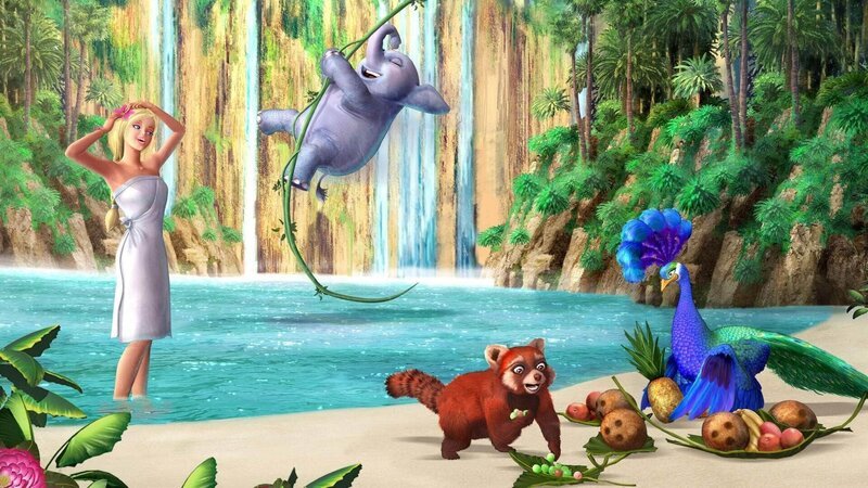 Als kleines Mädchen landet Rosella nach einem Schiffsunglück auf einer einsamen Insel. Der weise Panda Sagi, der Pfau Azul und Tika, das Elefantenkind nehmen sich ihrer an und ziehen sie auf. – Bild: SUPER RTL