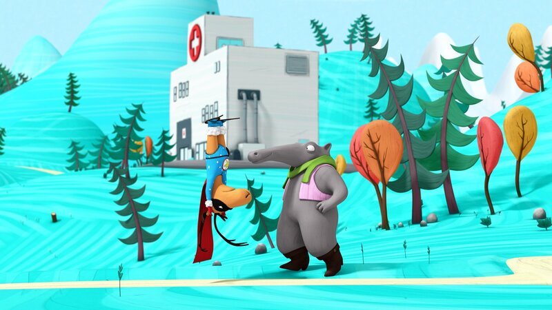 Super-Edgar steht Kopf und bittet Frank um Hilfe. – Bild: NDR/​Autour de Minuit Productions/​France Télévisions/​Borderline Films