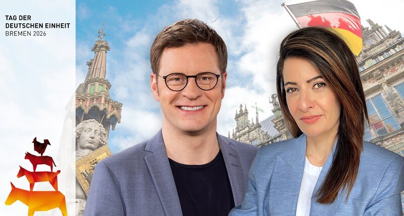 Die Live-Sendung findet mitten auf dem Bremer Marktplatz statt. Dort erleben die Zuschauenden das Bürgerfest in Bremen mit der "Ländermeile" am Weserufer. Die Moderation übernehmen Linda Zervakis und Felix Krömer. – Bild: Radio Bremen/Jan Rathke/Elissavet Patrikiou/WfB Die Live-Sendung findet mitten auf dem Bremer Marktplatz statt. Dort erleben die Zuschauenden das Bürgerfest in Bremen mit der "Ländermeile" am Weserufer. Die Moderation übernehmen Linda Zervakis und Felix Krömer. – Bild: Radio Bremen/Jan Rathke/Elissavet Patrikiou/WfB