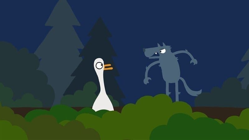 Der Wolf verscheucht die Ente. – Bild: KiKA/​SWR/​Film Bilder/​Julia Ocker/​KiKA Bildredaktion