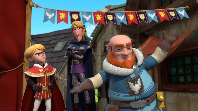 Bei den fürstlichen Spielen treten traditionell die Oberhäupter gegeneinander an. Prinz John (li.) vertritt seinen Bruder Richard, der gestürzt ist. – Bild: ZDF und Method Animation – ZDF, ZDF Studios, KidsMe.