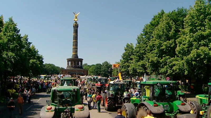 Das Jahr 2009 – die S-Bahn nervt Berlin, Dieter Hallervorden übernimmt das Schlosspark-Theater und Ex-Finanzsenator Thilo Sarrazin provoziert mit Aussagen über „Kopftuchmädchen“. Eine Berlin-Chronik der Superlative: Fünf Jahrzehnte von 1961, dem Jahr des Mauerbaus, bis 2009, als Berlin eine Weltstadt im 21. Jahrhundert ist. – Berlin erlebt die größte Demo Brandenburger Bauern. – Bild: rbb