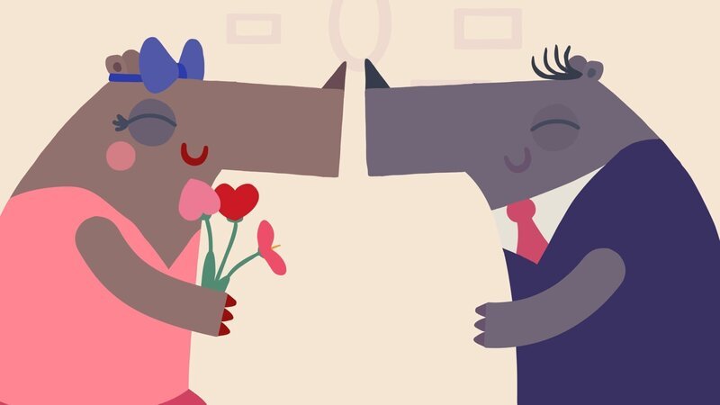 Frau Nashorn und Herr Nashorn freuen sich. – Bild: KiKA/​SWR/​Julia Ocker