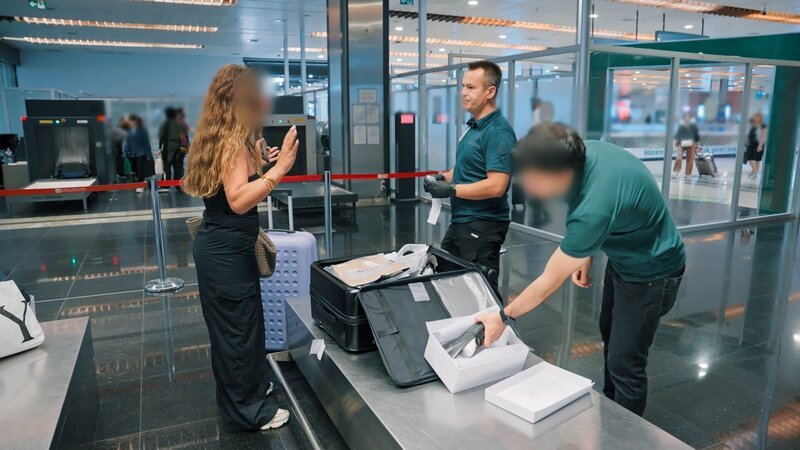 Sewing machine parts and luxury goods are seized at the airport. A toothpaste truck is inspected in Kapıkule. Wooden panels are searched in Pendik. – Bild: Warner Bros. Discovery /​ Caner Can