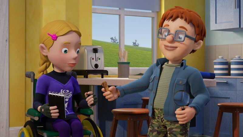 Während ihrer Ermittlungen stoßen Norman und Hannah auf ein Büschel Fuchshaare. – Bild: KiKA/​Prism Art & Design Limited
