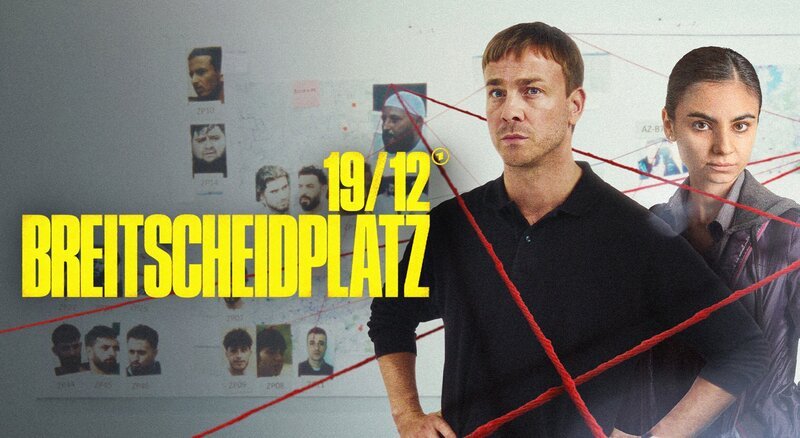 Keyvisual „Breitscheidplatz 19/​12“ – im Bild: Frank Laudin (Albrecht Schuch) und Isra Al-Husseini (Bayan Layla) – Bild: ARD Degeto Film/​HR/​NDR/​rbb/​NEUESUPER GmbH/​Hubert Mican/​BDA Creative