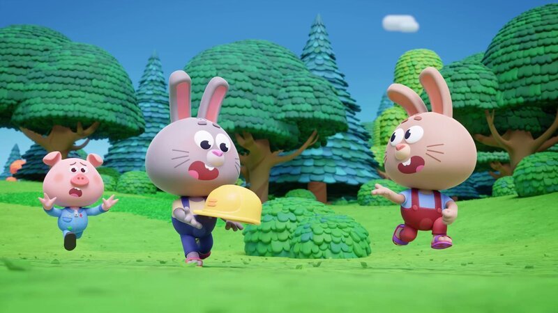 Die Bunnys haben großen Spaß mit ihrem neuen Bunnysitter. – Bild: ZDF