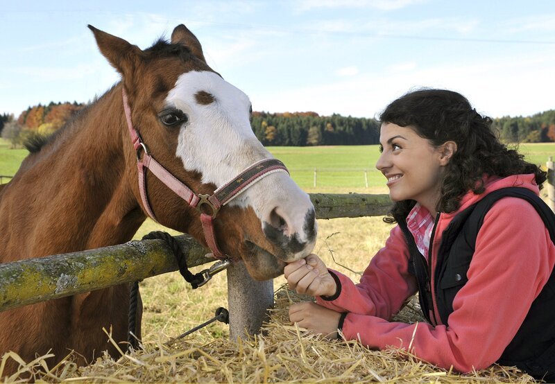 Pauline (Liza Tzschirner) genießt die Zeit mit dem Pferd „Monroe“. – Bild: ARD/​Ann Paur