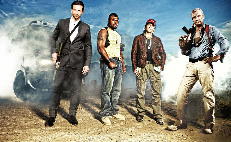 Mit chaotischen Methoden gegen das Verbrechen - das A-Team: Templeton "Faceman" Pack (Bradley Copper, l.), B.A. Baracus (Quinton Jackson, 2.v.l.), H.M. "Howling Mad" Murdock (Sharlto Coples, 2.v.r.) und John "Hannibal" Smith (Liam Neeson, r.) ... – Bild: Puls 4 Mit chaotischen Methoden gegen das Verbrechen - das A-Team: Templeton "Faceman" Pack (Bradley Copper, l.), B.A. Baracus (Quinton Jackson, 2.v.l.), H.M. "Howling Mad" Murdock (Sharlto Coples, 2.v.r.) und John "Hannibal" Smith (Liam Neeson, r.) ... – Bild: Puls 4