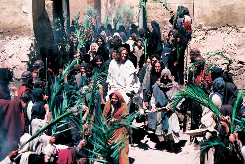 In Jerusalem wird Jesus (Jonathan Schaech, M.) von der Menge wie ein König begrüßt. – Bild: Puls 8