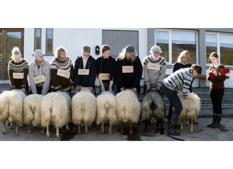 Umkämpfter Schafzüchterwettbewerb: Sigurður Sigurjónsson als Gummi (3.v.rl.), Theodór Júlíusson als Kiddi (4.v.r.) – Bild: SRF/​Xenix