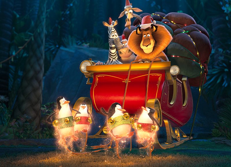 Magischer Staub: Die Pinguine und die Weihnachts«männer» Marty, Alex, Melman und Gloria – Bild: SRF/​DreamWorks Animation LLC.